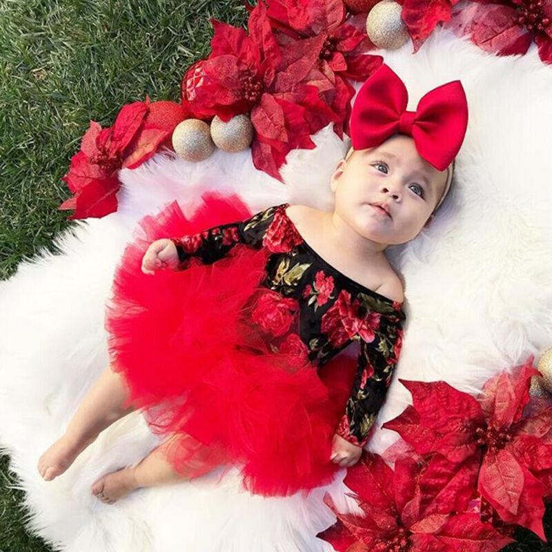 

Clothing Sets 0-24M Born Baby Girl Xmas Romper Floral Bodysuit Tutu Skirt Bow Headband Outfits Red Princess Party Set 0-24MClothing, As pic