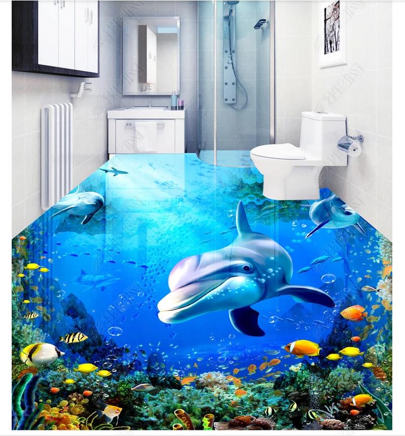 

Photo Custom mural wallpaper Modern Dolphin Ocean For Living room Bedroom 3D Floor painting stucker, Customized