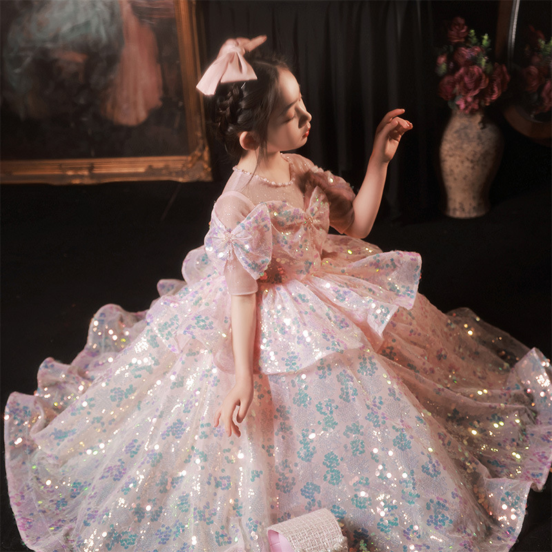 2022 Bling perlé cristal fleur filles robes pour adolescents tulle luxe longueur de plancher plage fille pageant robes de soirée jupe en tulle fo