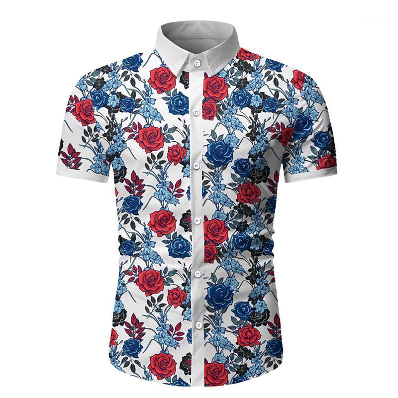 

Summer Mens Shirts Fashion Men's Short Sleeve Button Down Shirt Men Casual Short-Sleeved Loose Rose Print -3XL, Black