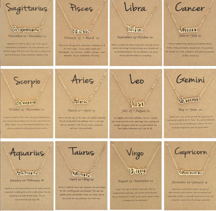 

Old English Zodiac Necklace for Women Girls Horoscope Birth Star Sign Letter Astrology 12 Constellation Necklace Birthday Gift with Card Wholesale