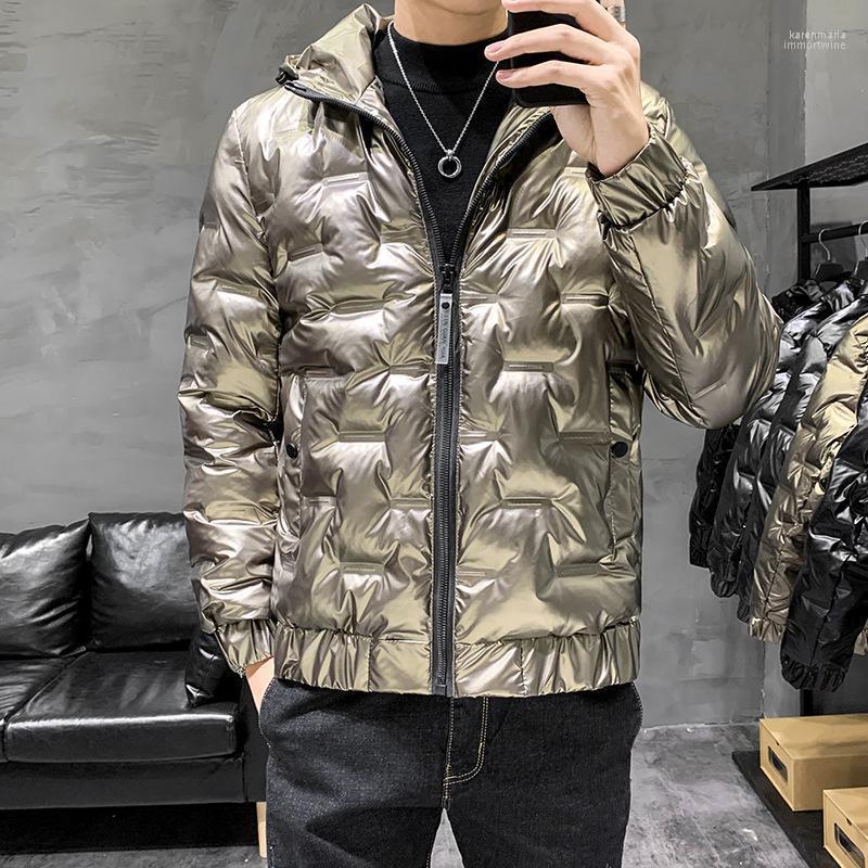 

Men's Down & Parkas Shiny Jacket Coats 2022 Winter Men Short Thick Cotton Coat Fashion Stand Collar Slim Clothes Parka Kare22, A-2 black m