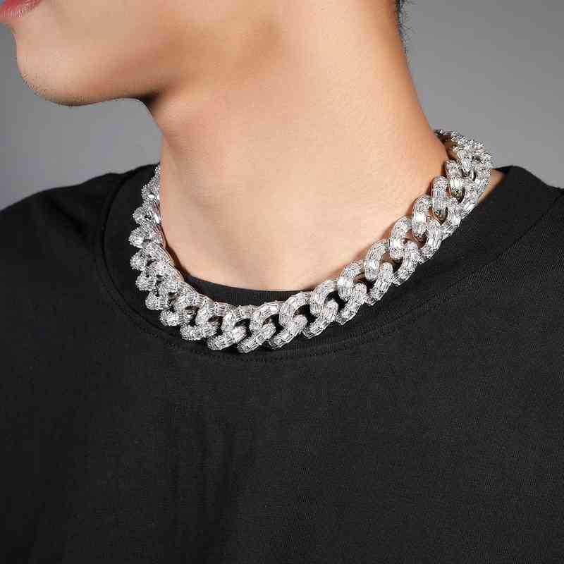 Ins Hip Hop Jewelry White Gold Plated Link Clear Cubic Zirconia Miami Cuban Chain Necklace Choker-image-747654305
