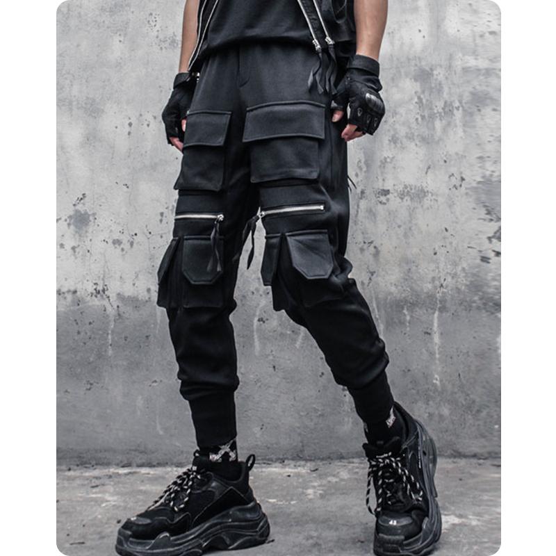 

Men' Pants Male Feet Loose Convergent Beam Who Pocket Overalls Cargo, Black