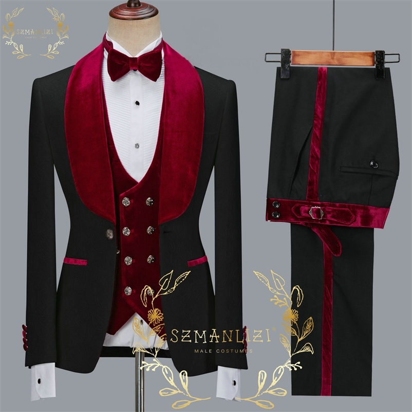 

Men's Suits Blazers SZMANLIZI Latest Designs Black Floral Party Blazer Men Suits Costume Homme Groom Tuxedos Wedding Terno Masculino 3 Pieces 220826, As picture