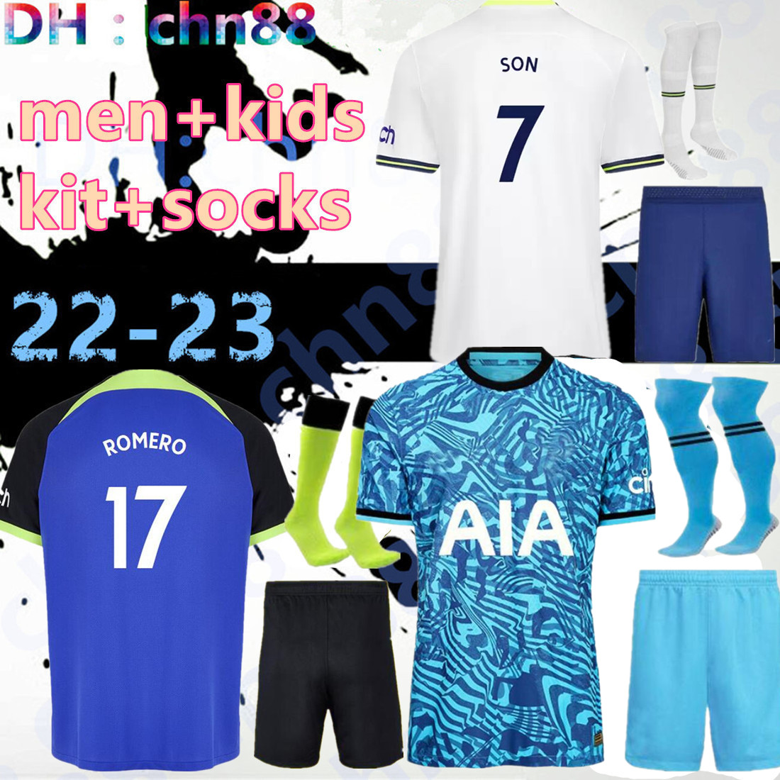 

Men KIDS 22 23 SON BERGWIJN Soccer Jersey 2022 2023 jersey Football shirt LUCAS HOjbjerg Loris ROMERO REGUILON BRYAN KULUSEVSKI BENTANCUR RICHARLISON KANE full set, 22-23 away