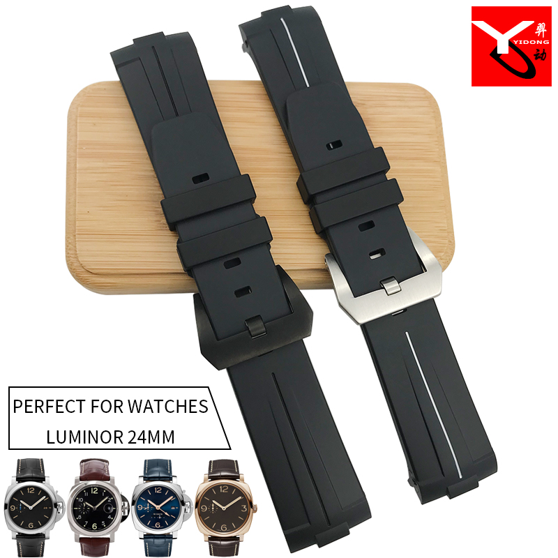 

24mm Rubber Silicone Watch Strap Black Waterproof Needle Buckle Watchband Suitable for Panerai Luminor Series Watch for Man