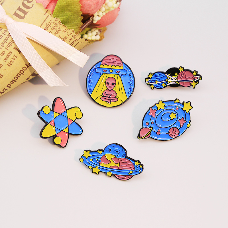 

Exquisite universe star blue yellow pink Brooch UFO airship jewelry badge gift