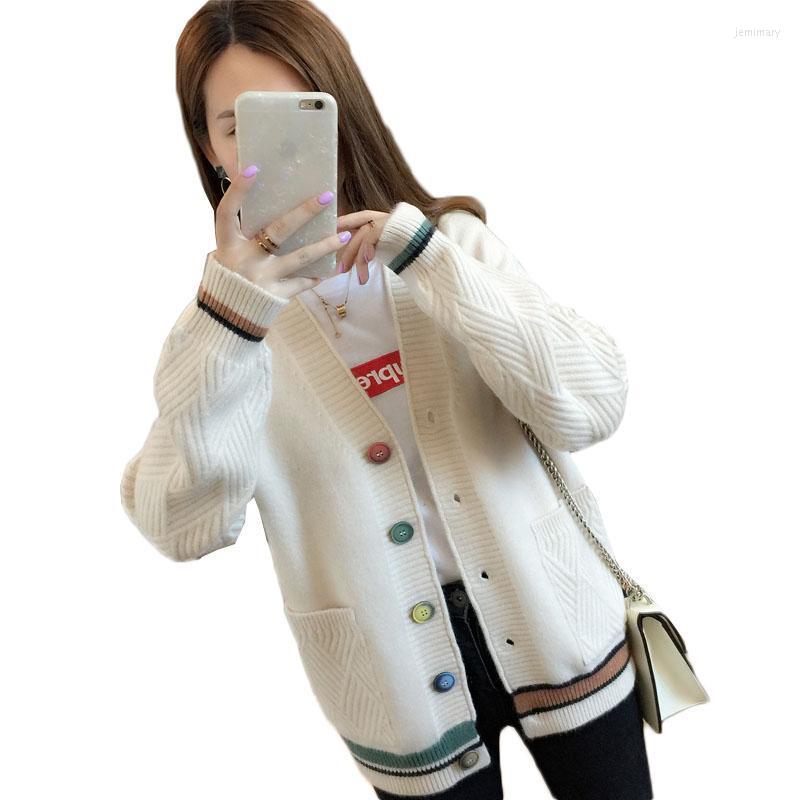 

Women's Sweaters 2022 Spring Cardigan Jacket Women Korean Fashion Pocket Loose Solid Color Knit V-neck Sweater Tops Autumn Student Coat W569, Red