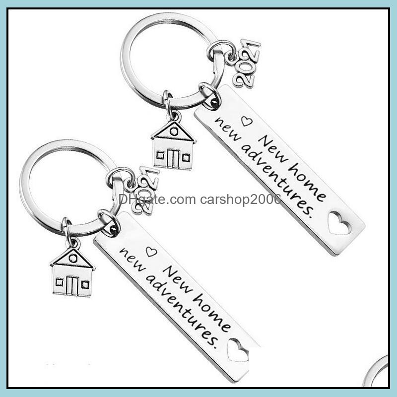 

Keychains Fashion Accessories Stainless Steel Housewarming Keychain Pendant Family Love Creative House Lage Decoration Key Ring 12X50Mm Whol
