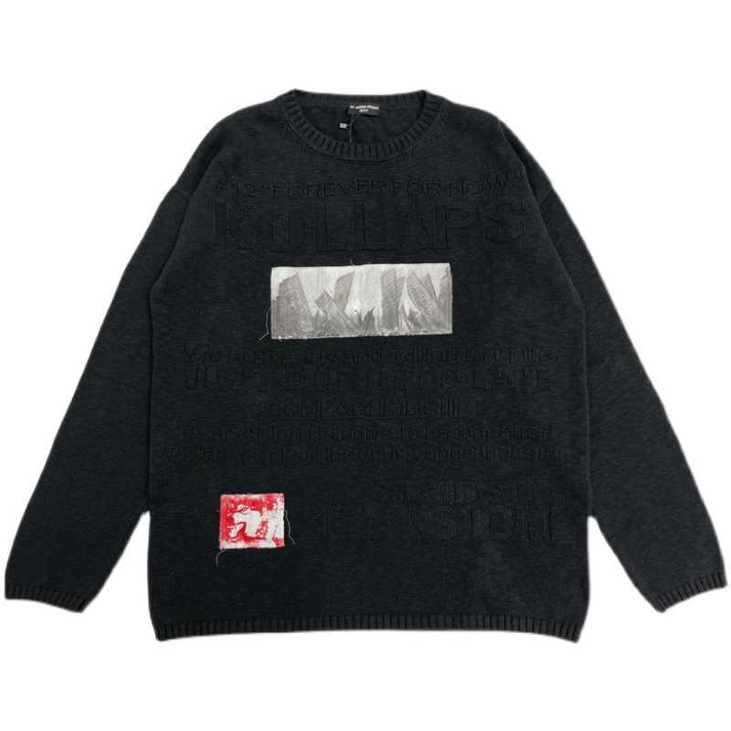 

[Spot]RAF Redux Simons arch knit sticker medium length OS loose sweater for men and women, Black