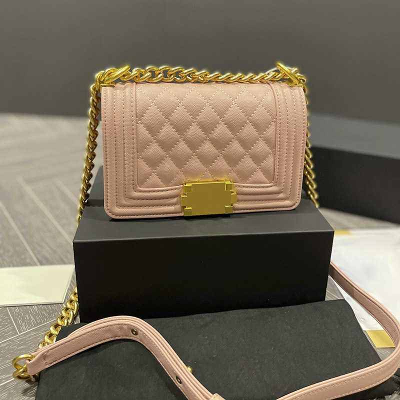 

Classic Handbags Women Designer Bag Grained Caviar Boy Crossbody Bags Flap Gold-Tone Metal Chains Handbag Timeless Diamond Quilting Shoulder Bag For Womens 18CM ZH, Customize