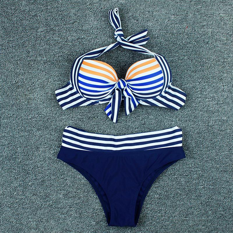 

Women' Swimwear Sexy Bikini 2022 Women Push Up High Waist Swimsuit Stripe Brazilian Beachwear Summer Bathing Suit Female Biquini, Blue