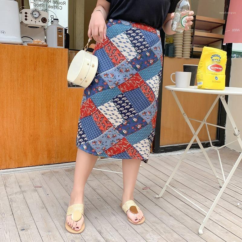 

Spring And Summer Patchwork Casual Commuter Print High Waist A-line Skirt Large Women's Fat Mm Design Sense Small Skirts, Fragmentary flower