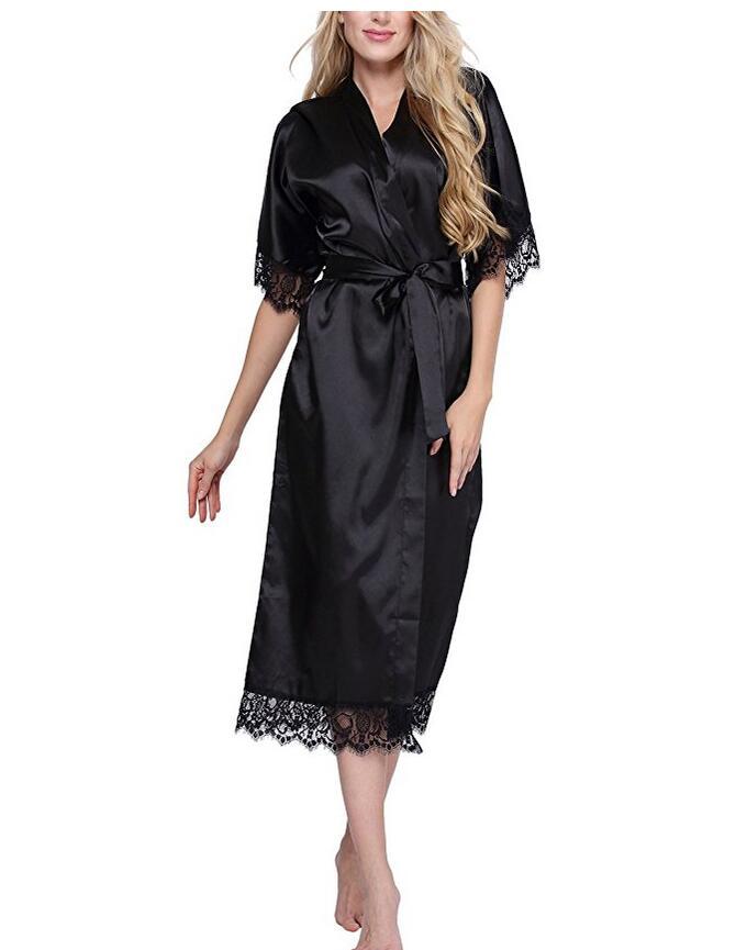 

Women' Sleepwear High Quality Black Women Silk Rayon Robe Sexy Long Lingerie Kimono Yukata Nightgown Plus Size  M L XL XXL XXXL A-050Women, As the photo show