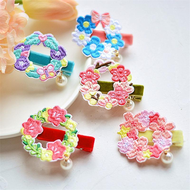 

Hair Accessories 20pcs/Lot Embroidery Flowers Clips For Kids Boutique Cartoon Hairpins Velvet Wrapped Barrettes Girls, Pink