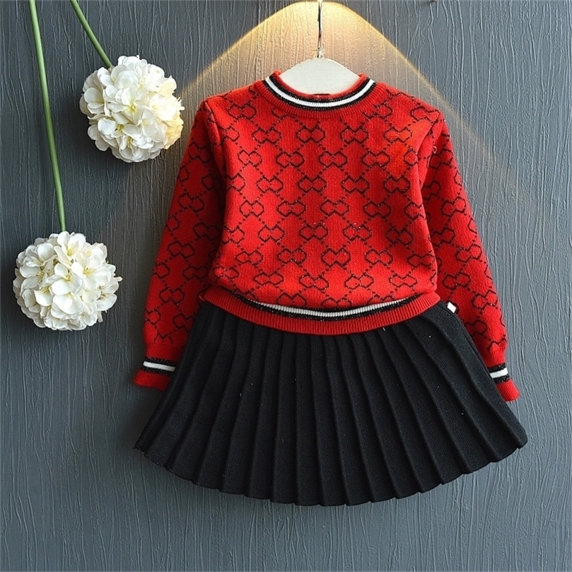 Mode Filles Vêtements Ensemble À Manches Longues Enfants Fille Tenues D'hiver Chemise Tricotée Pull Et Jupe 2 PCS Enfants Vêtements Ensembles LJ2