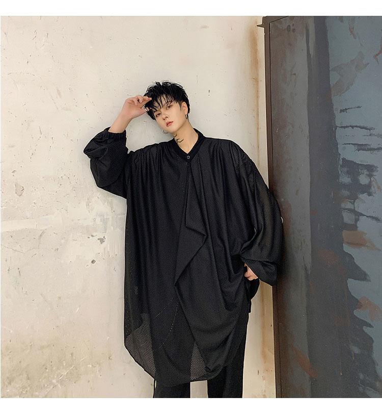 

Men's Casual Shirts Sleeve Men Long Pleated Loose Mesh Shirt Male Women Gothic Streetwear Style Stage Clothing, White;black