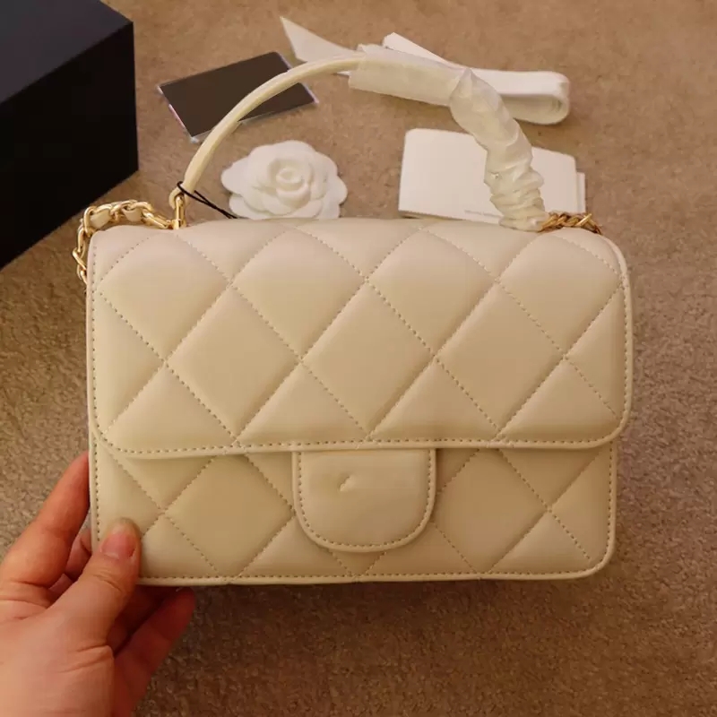 

22Ss Co Lady Trendy Classic Mini Flap Bags Lambskin Genuine Leather Top Handle Totes Quilted Gold Matelasse Chain Crossbody Purse Cosmetic Case Handbags 21*13CM AKSA, Extra freight