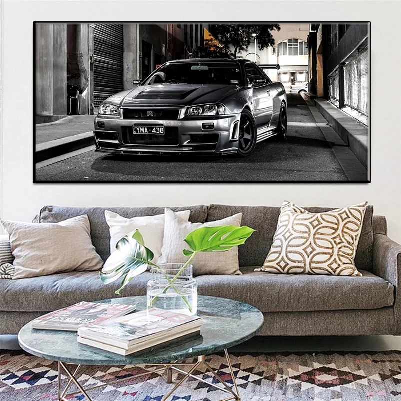 

Modern Sports Car Nissan Skyline Gtr Car Art Canvas Painting Posters and Prints Wall Art Picture Bedside Home Decoration Cuadros