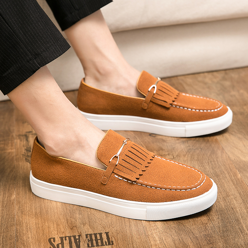 Baskets Hommes Chaussures En Daim Artificiel Couleur Unie Bout Rond Semelle Épaisse Style Coréen De La Mode En Métal Mors Décoratif Européen Et A
