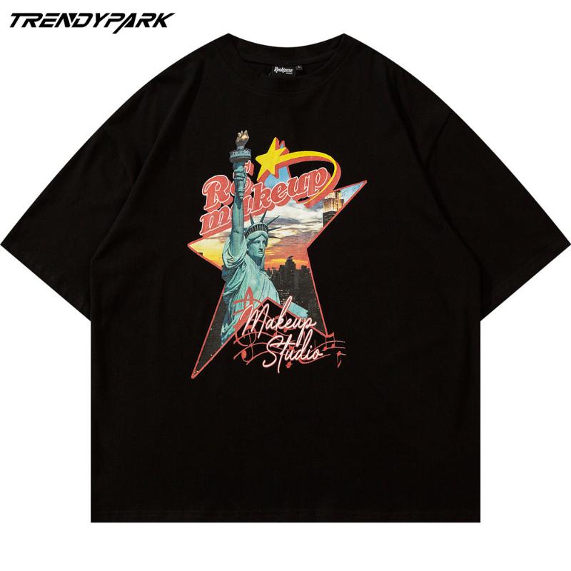 

Men's T-Shirts Men T-shirt The Statue Of Liberty Print O-neck Cotton Top Harajuku Streetwear Casual Summer Hip Hop Oversized T-shirtMen's, Black