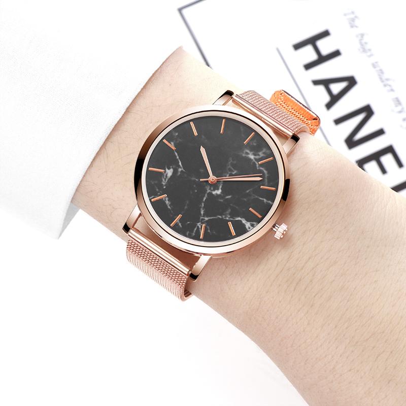 

Wristwatches Fashion Women's Watches Luxury Marble Women Quartz Wristwatch Rose Gold Stainless Steel Ladies Watch, Black