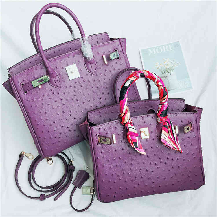 

Designers Herme Way Bag Dark Purple Ostrich Pattern Portable One Shoulder Messenger Fashion Handbag Wan