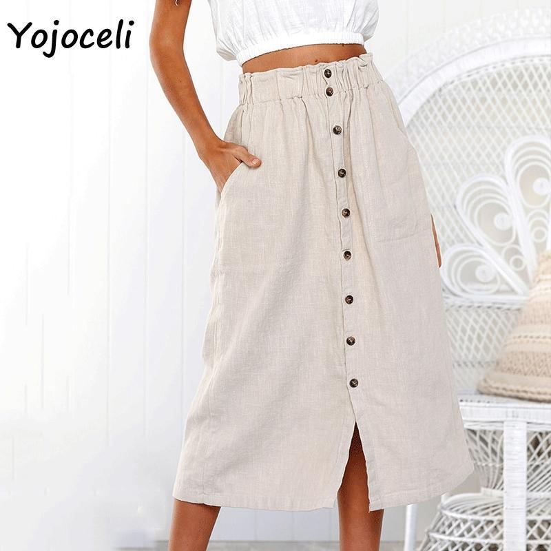 

Skirts Yojoceli 2022 Casual Button Front Skirt Women Pockets A Line Midi Autumn Streetwear, Apricot