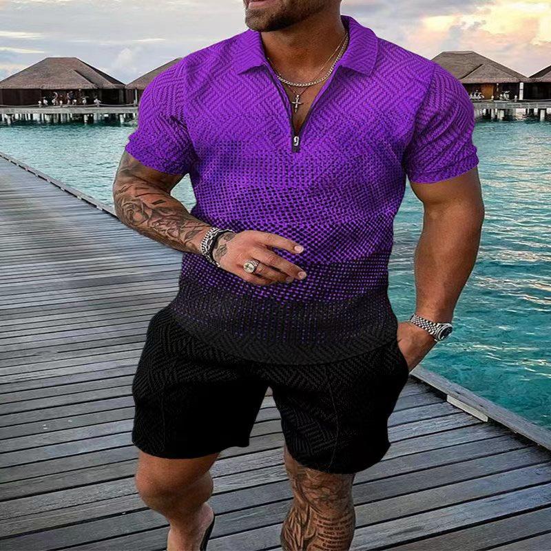 

Men' Tracksuits Men' Suits Fashion Mesh Print 2022 Streetwear V-Neck Short Sleeve Shirts And Shorts Casual FitnMen' Men'sMen, Bbd-2