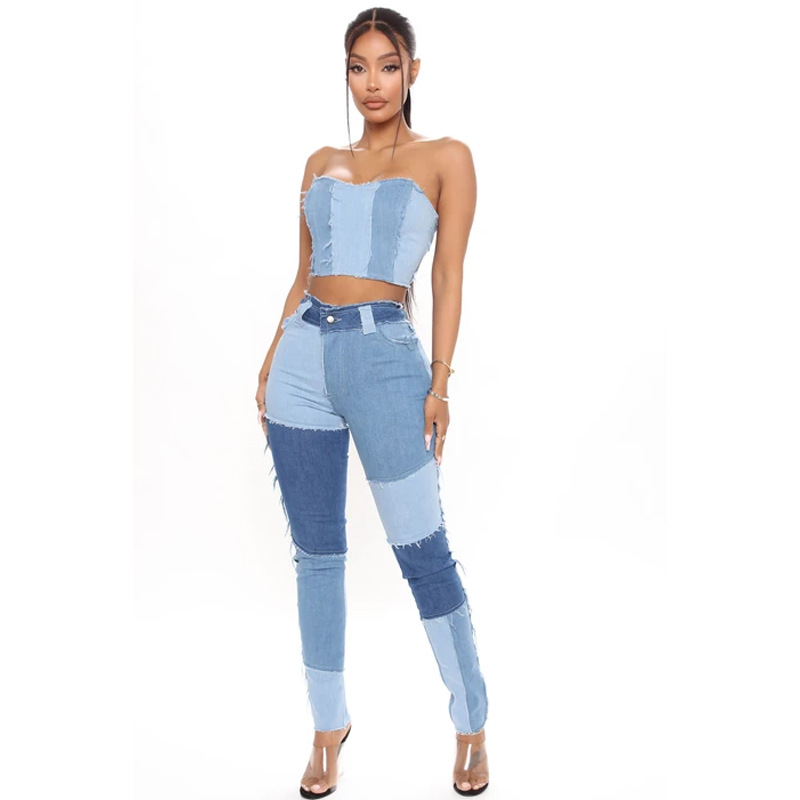 

Spring Summer Women's High Waist Skinny Patchwork Pencil Jeans Pants Fashion Casual Vintage Tassel Boyfriend Denim Trousers