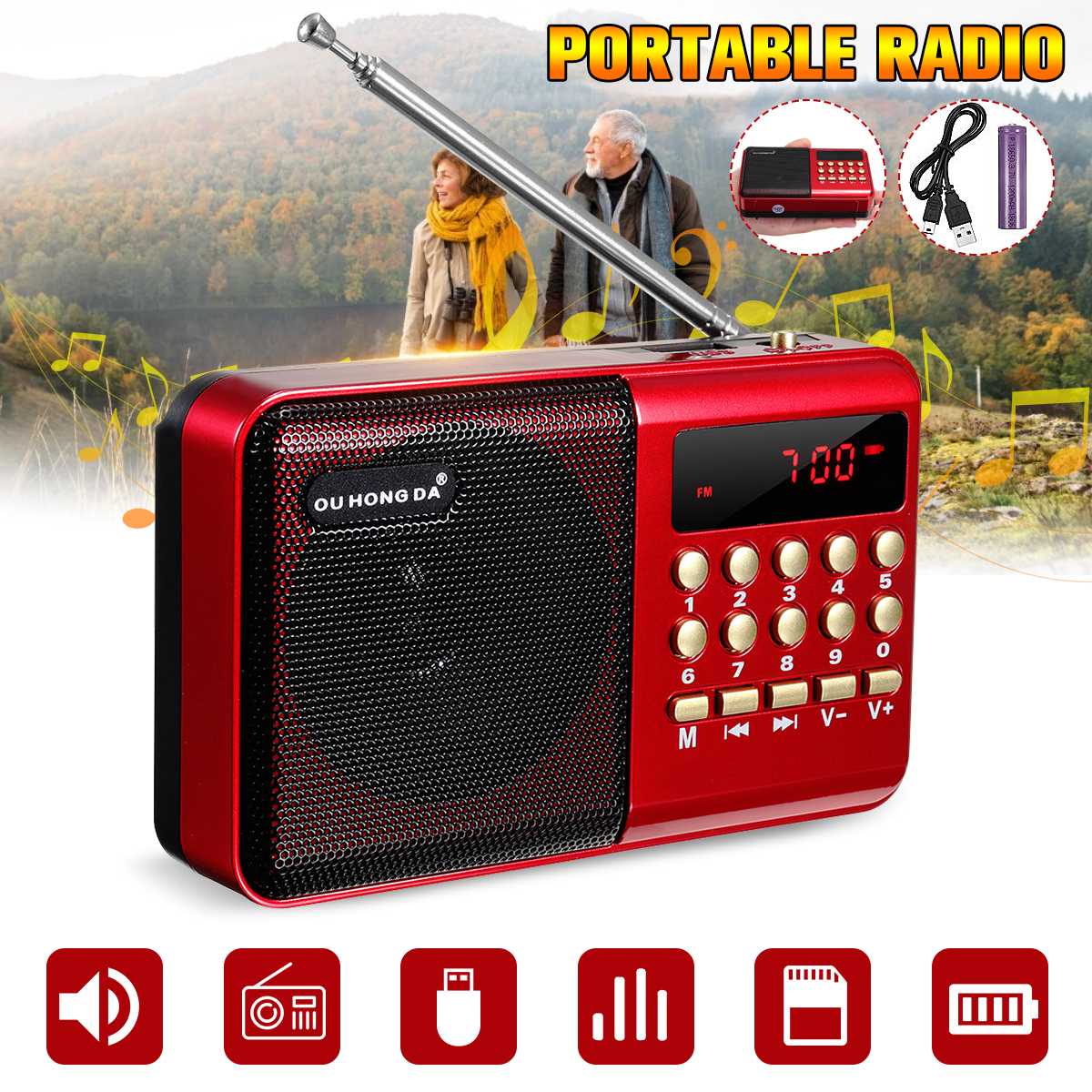 

Neue Mini Tragbare Radio Handheld Digital FM USB TF MP3 Player Lautsprecher Wiederaufladbare