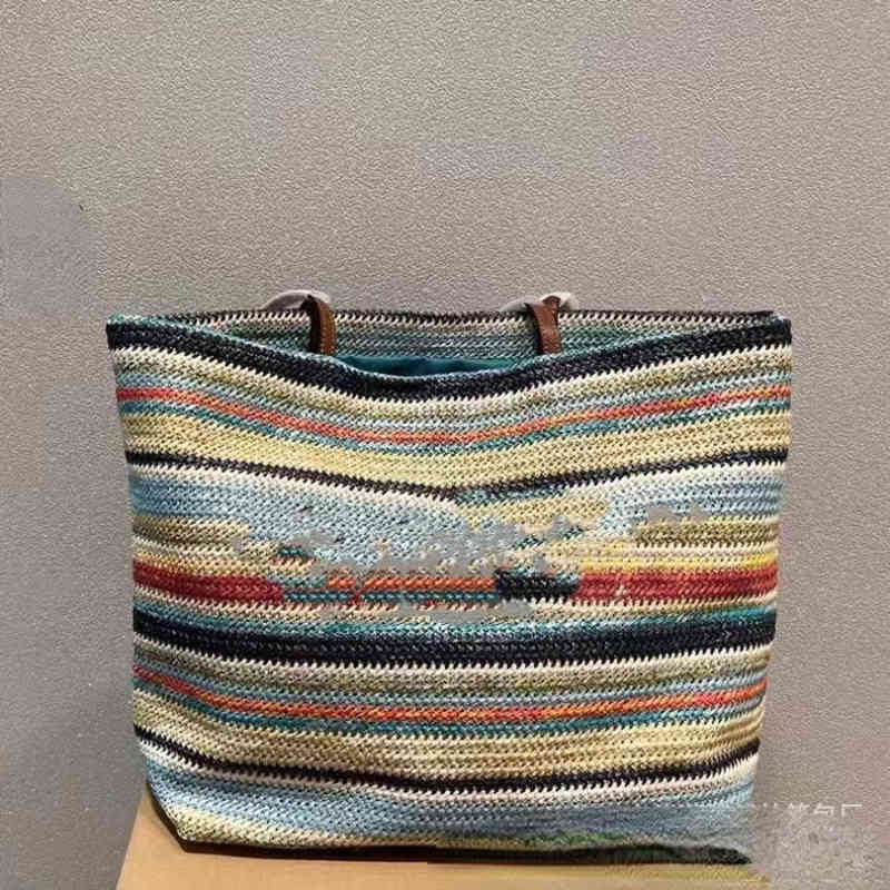 

Rainbow Stripe Holiday Wind Beach handBag One Shoulder Large Armpit Fashion Shopping Bag Lafite Woven Bag 220614, Color