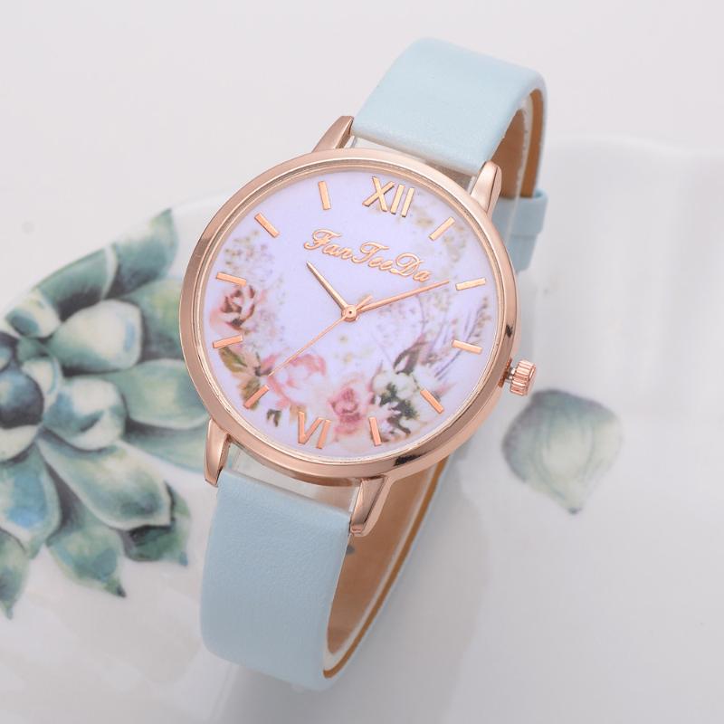 

Wristwatches Women Watches Luxury Flower Dial Quartz Analog Soild Color Leather Strap Gift Clock Zegarki DamskieWristwatches, Brown