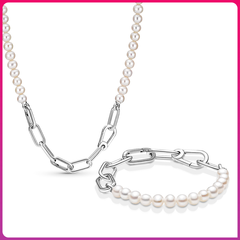 

925 Sterling Silver Necklace New Pearl bracelet silver jewelry necklace pearl Women's Heart Original Fit Pandora Necklaces Jewelry Making DIY Gift
