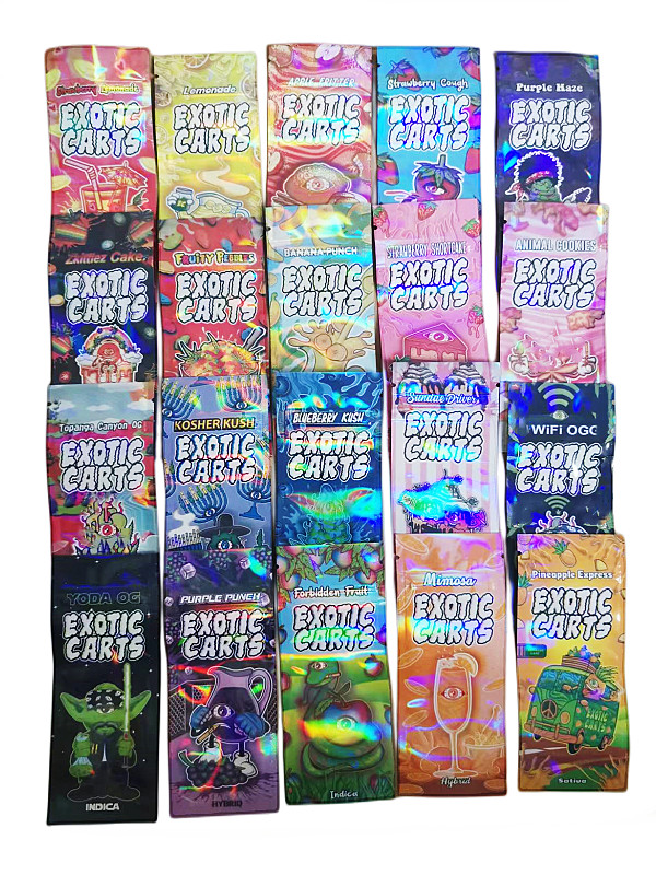 

exotic carts mylar bag vape cartridge package laser film holographic foil resealable zipper tear one gram 20 styles custom