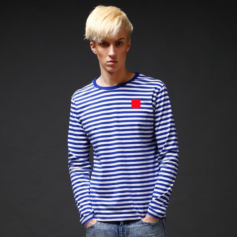 

European And American Trendy Brand Love Striped Long-Sleeved T-Shirt For Men And Women Couples Round Neck Bottoming Shirt, Red