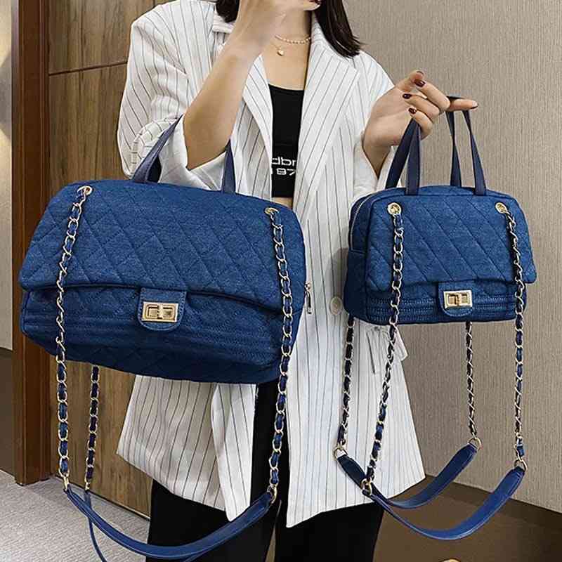 

Large Capacity Chain Bag Women's Large Messenger Bag New Denim Travel One Shoulder Handbag Handbags Ladies Evening Bags 220614, White embroidery 1