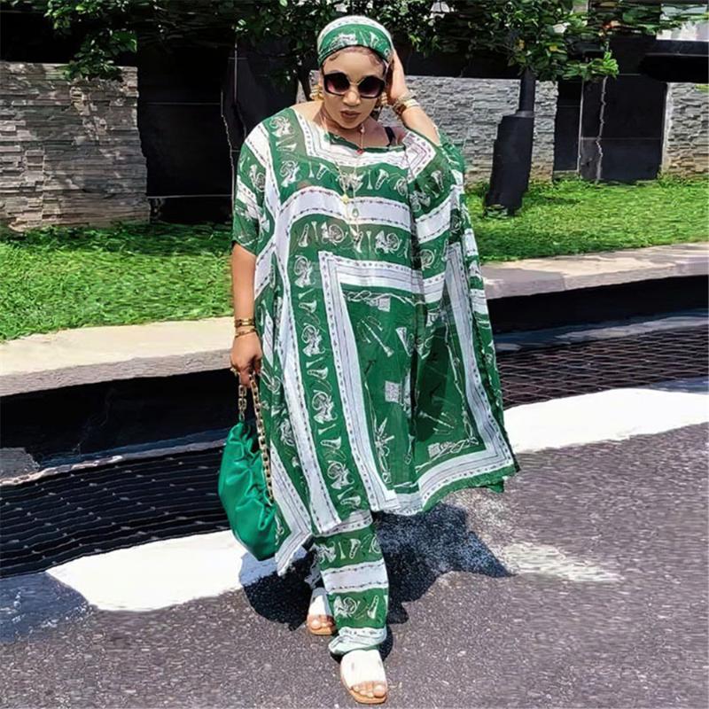 Vêtements ethniques Femmes Vêtements africains 2 pièces Ensemble Summer Mousseline Tops Pantalons Pantalons Costumes Plus Taille Afrique Robes de