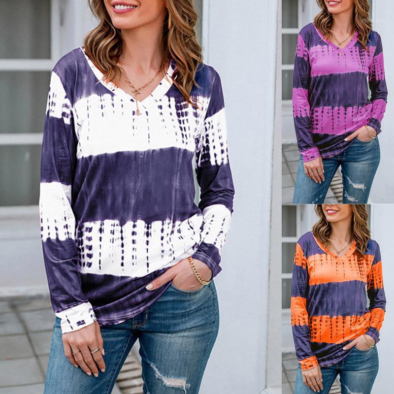 

Women's T-Shirt Fashion Tie-dye Print Autumn Winter Loose V-Neck Tops Female Women Long Sleeve Shirt Blusas Femininas Clothing Pullover, Purple