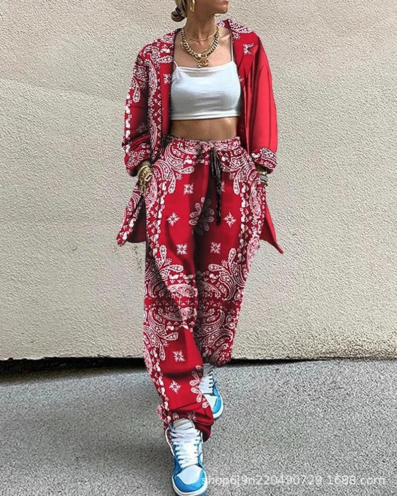 

Women' Two Piece Pants Jacket Set Autumn Long Sleeved Cardigan Coat Suit Fashion Loose Casual Two-piece 2022, Red