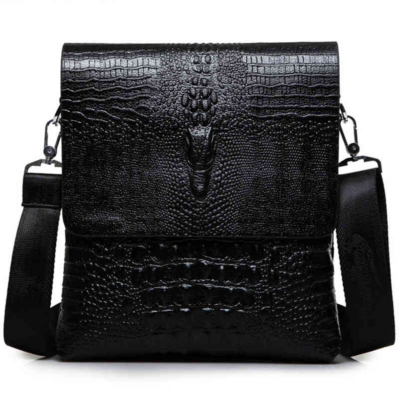 

Luxury Brand Messenger Leather Business Alligator Shoulder Male Casual Satchel Crocodile Grain Crossbody Bag for Men, Auburn