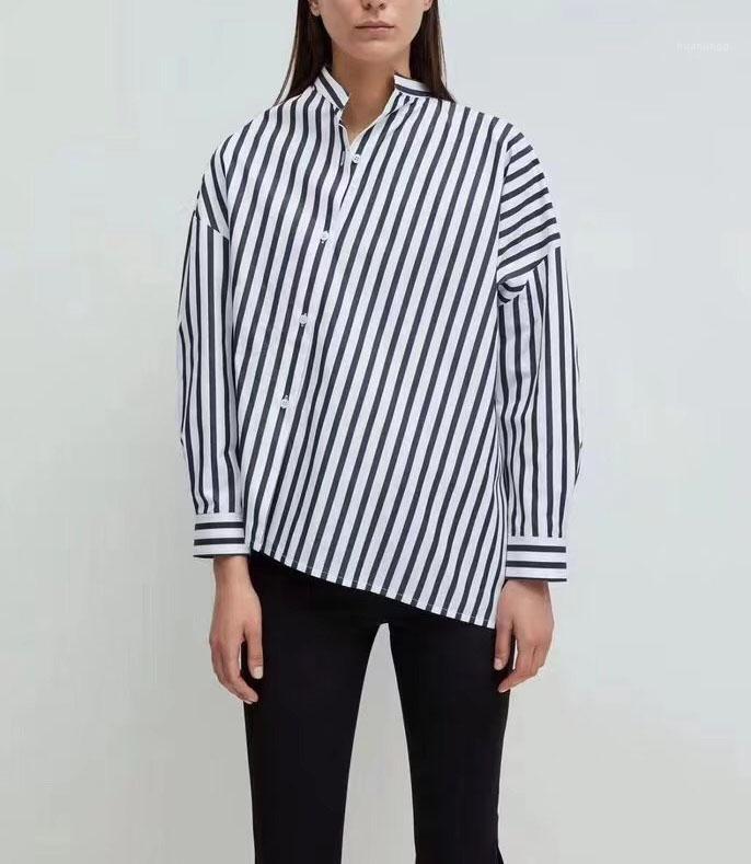 

Noma Striped Shirt Skew Collar Drop Shoulder Asymmetric Shirts Blouse Top For Woman 2022ss Women's Blouses &, Stripes