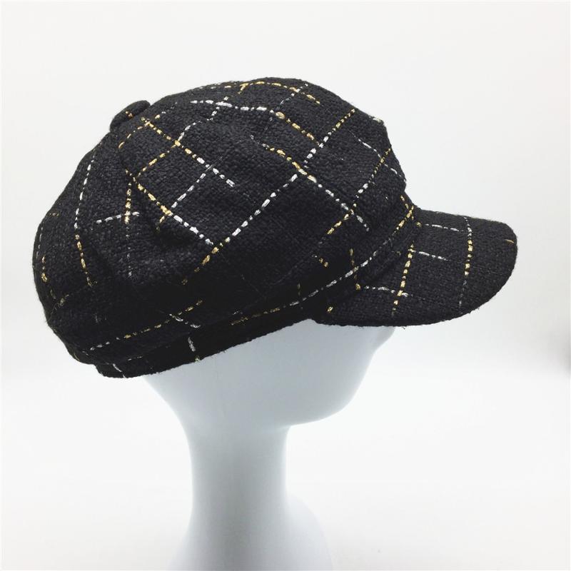 

Berets Women Plaid Tweed Baker Boy Hat With Gold And Silver Lurex Ladies Girls Black Checks Octagonal Hats Female Sboy Winter HatsBerets