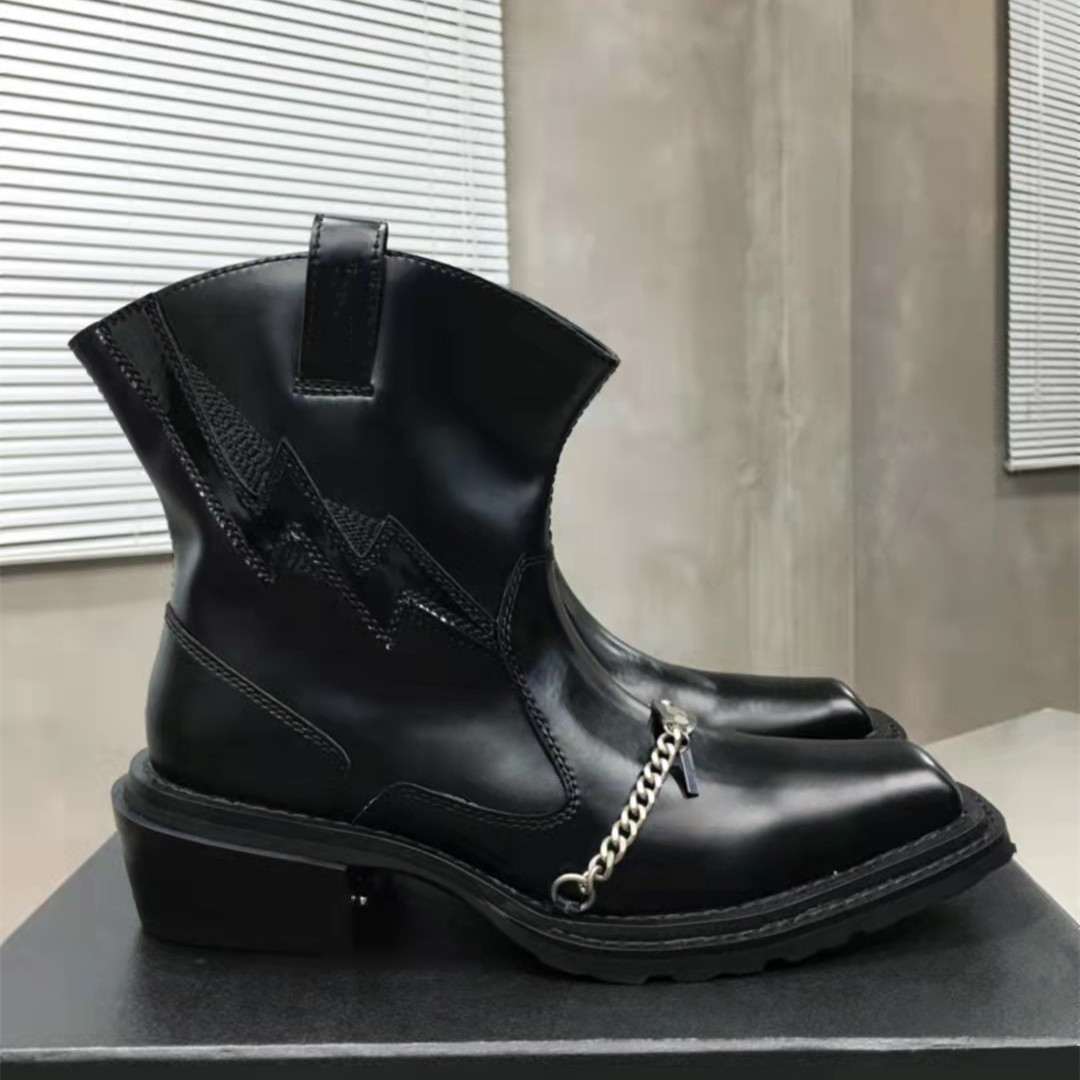 

Fashion-High quality autumn winter women's cowboy boots black open bead super fiber leather thick low heel square toe cap