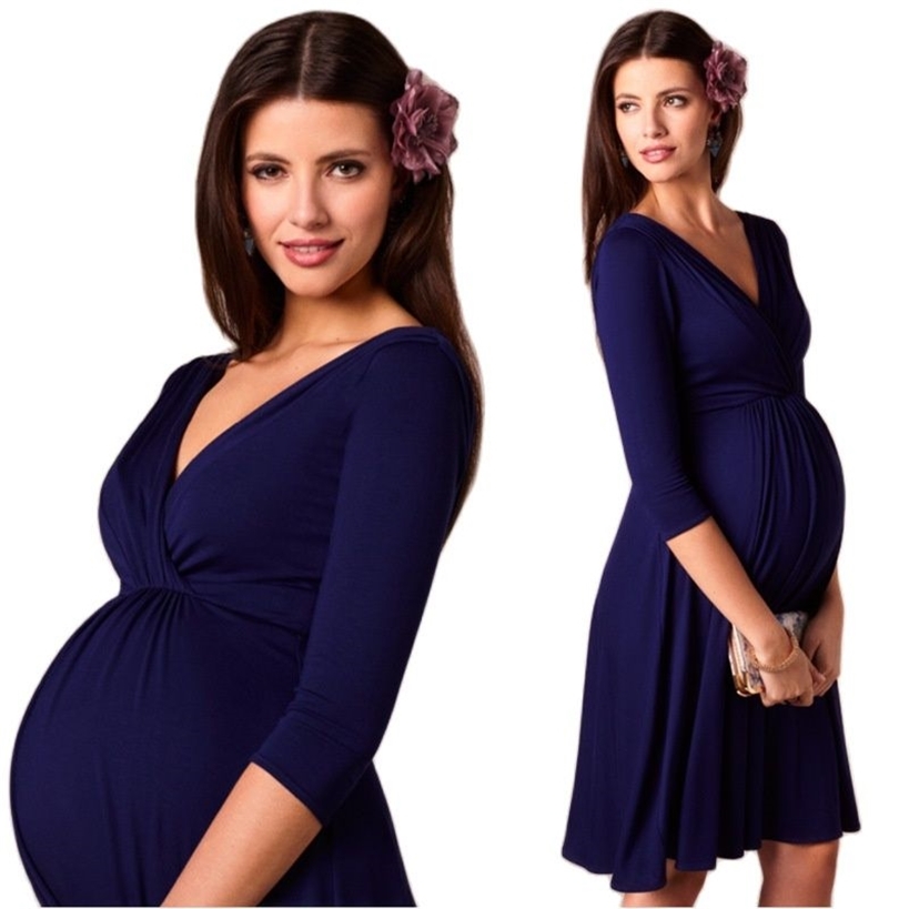 

Dresses For Women Pregnant Maternity V-neck Three Quarter Sleeve Pleated Beautiful Clothes Pregnancy Party Evening Dress 220419, Black