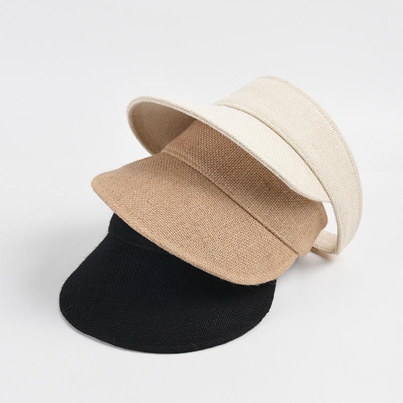 

Wide Brim Hats 2022 Summer Woman Linen Sun Solid Anti-UV Female Outdoor Visor Top Quality Casual Shade Hat Empty Beach Cap, White