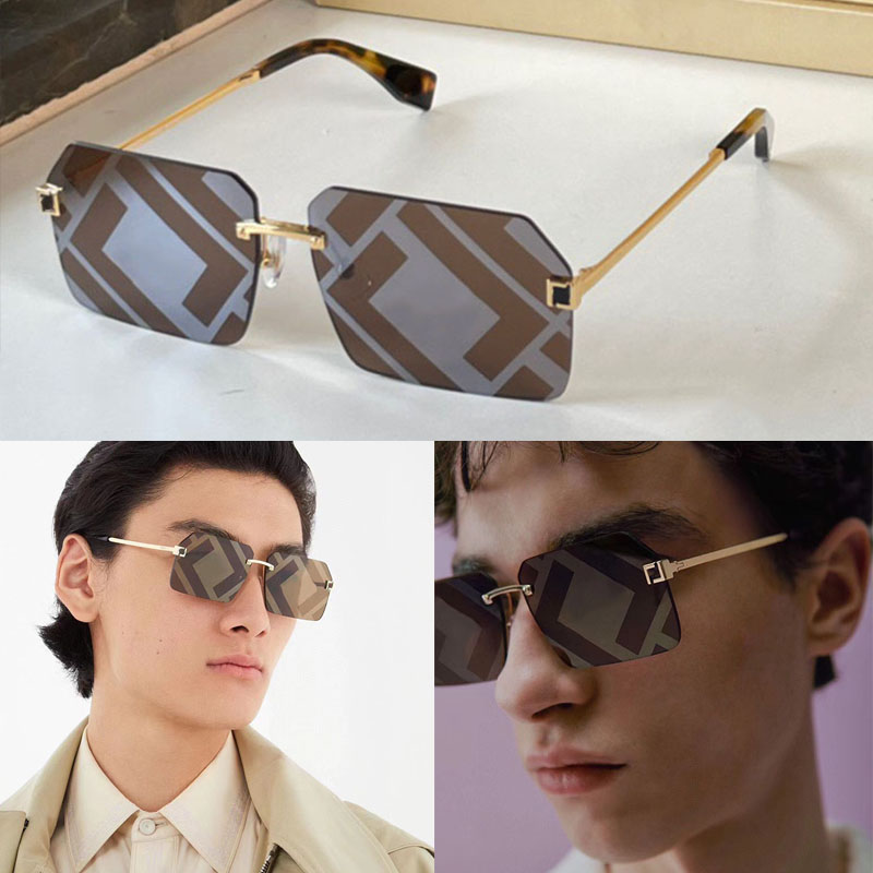 2022 New Shiny crystal Rimless Sunglasses Rectangle Sky Fashion Show sun glasses FOL524A Women Men Shades brown Designer Gradient UV400 Retro Fra