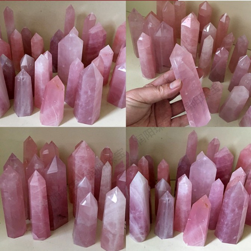 

Natural Rose Quartz Pink Crystal Tower Arts Mineral Chakra Healing wandsReiki Energy stone six-sided Point magic wand rough polished