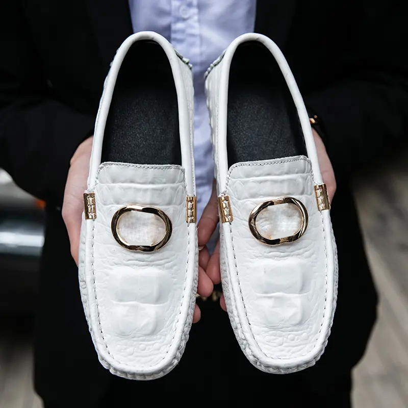 Loafers Men Shoes PU Leather Solid Color Classic Trend Crocodile Pattern Fashion Square Toe Flat Comfort Casual Driving Shoes DH940